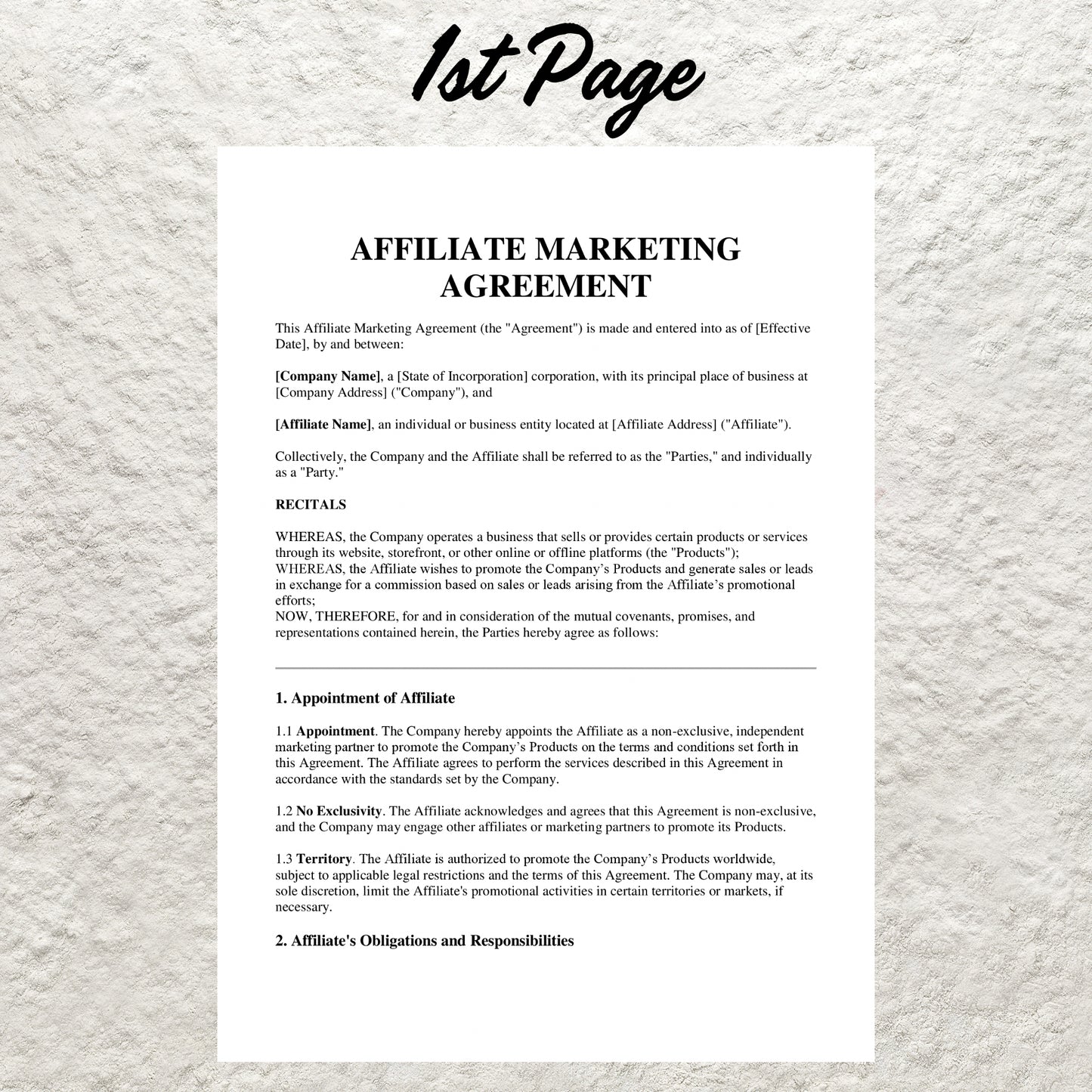 Affiliate Marketing Agreement Template Editable Affiliate Marketing Contract Form Printable Affiliate Program Contract Template