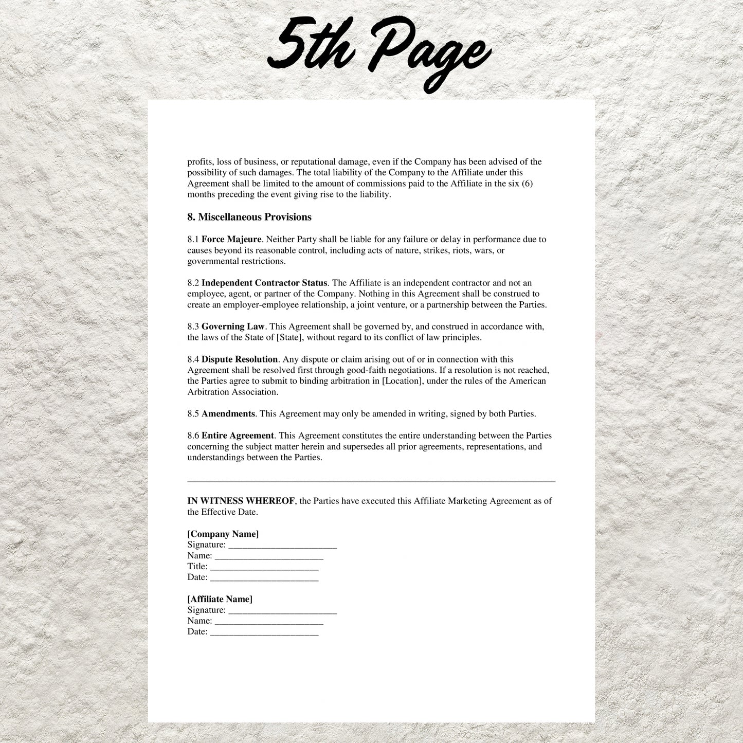 Affiliate Marketing Agreement Template Editable Affiliate Marketing Contract Form Printable Affiliate Program Contract Template