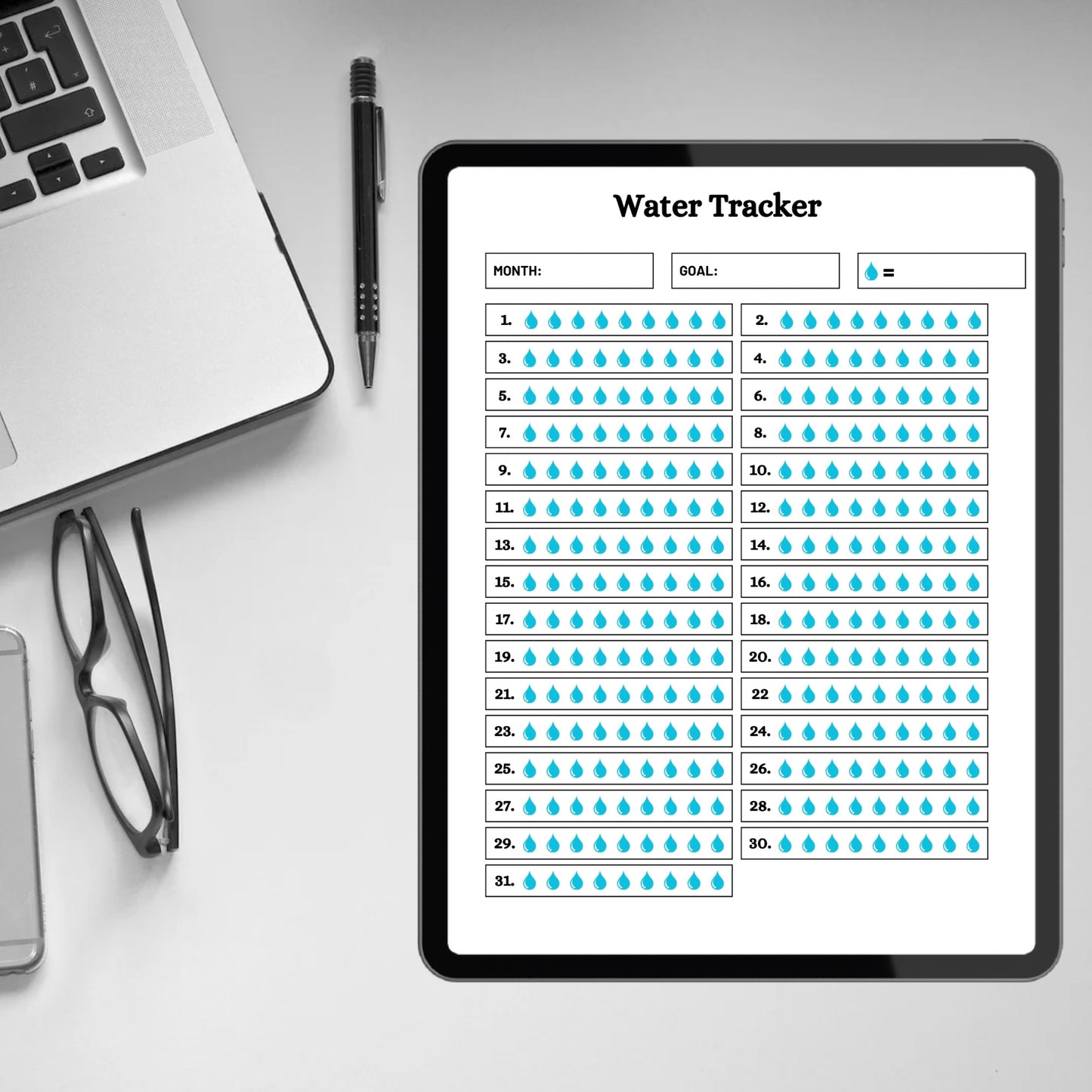 Printable Monthly Water Tracker Template Editable Hydration Water Intake Tracker 31 Day Water Challenge Drink Water Reminder Water Journal