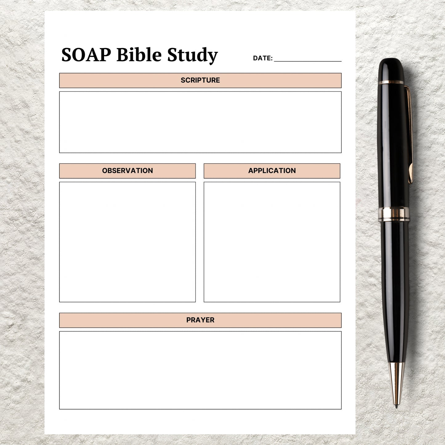 SOAP Bible Study Template Printable Bible Study Journal Guide Scripture Observation Application Devotional Prayer Bible Study Journal
