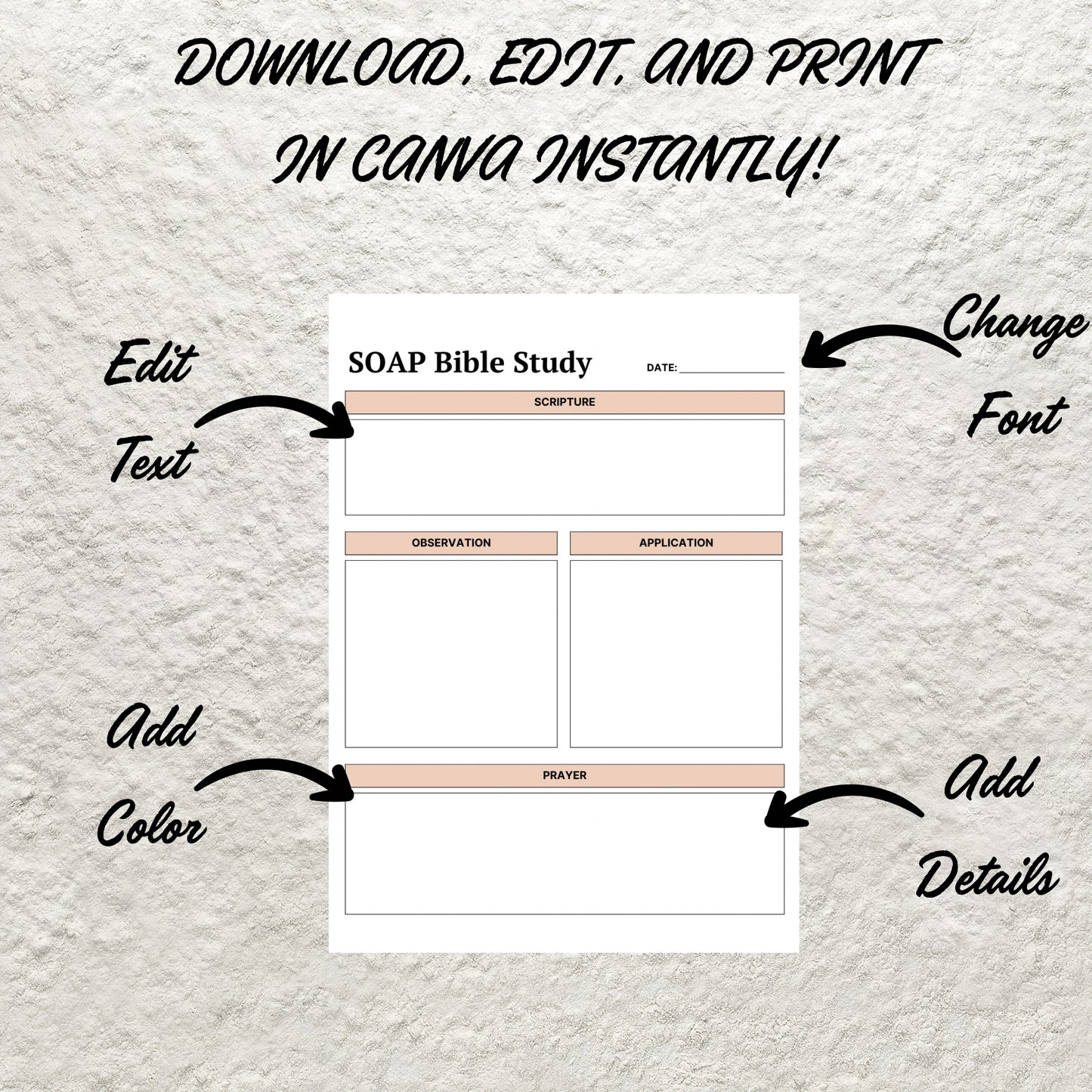 SOAP Bible Study Template Printable Bible Study Journal Guide Scripture Observation Application Devotional Prayer Bible Study Journal