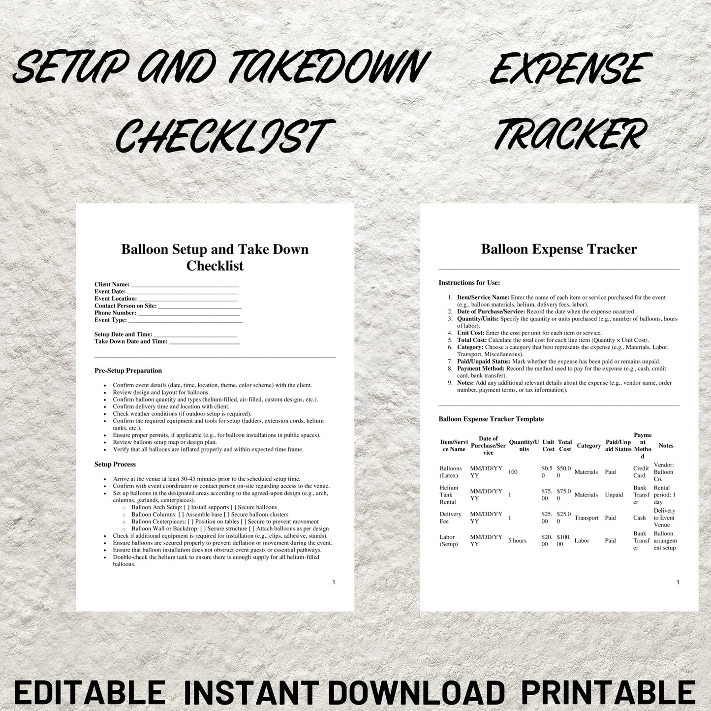 Balloon Business Forms Bundle Editable Balloon Artist Contract Printable Balloon Decor Service Agreement Balloon Artist Service Contract