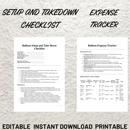 Balloon Business Forms Bundle Editable Balloon Artist Contract Printable Balloon Decor Service Agreement Balloon Artist Service Contract