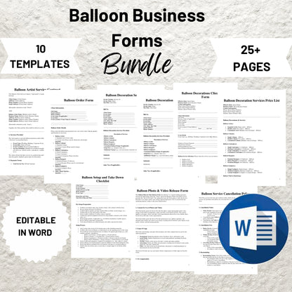 Balloon Business Forms Bundle Editable Balloon Artist Contract Printable Balloon Decor Service Agreement Balloon Artist Service Contract