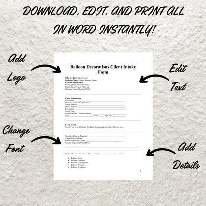 Balloon Business Forms Bundle Editable Balloon Artist Contract Printable Balloon Decor Service Agreement Balloon Artist Service Contract