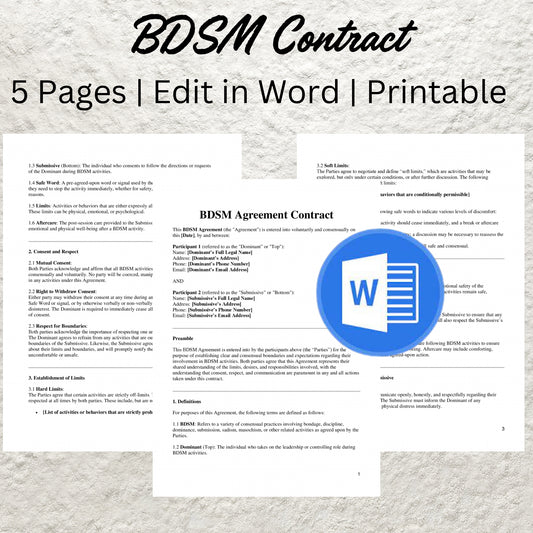 BDSM Contract Template Editable BDSM Agreement for Dom Sub Relationships Printable Dom Sub Contract Consensual Submissive BDSM Agreement