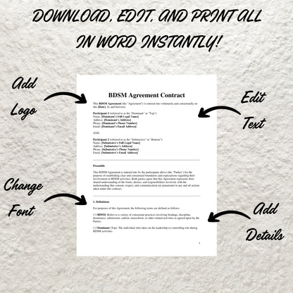 BDSM Contract Template Editable BDSM Agreement for Dom Sub Relationships Printable Dom Sub Contract Consensual Submissive BDSM Agreement