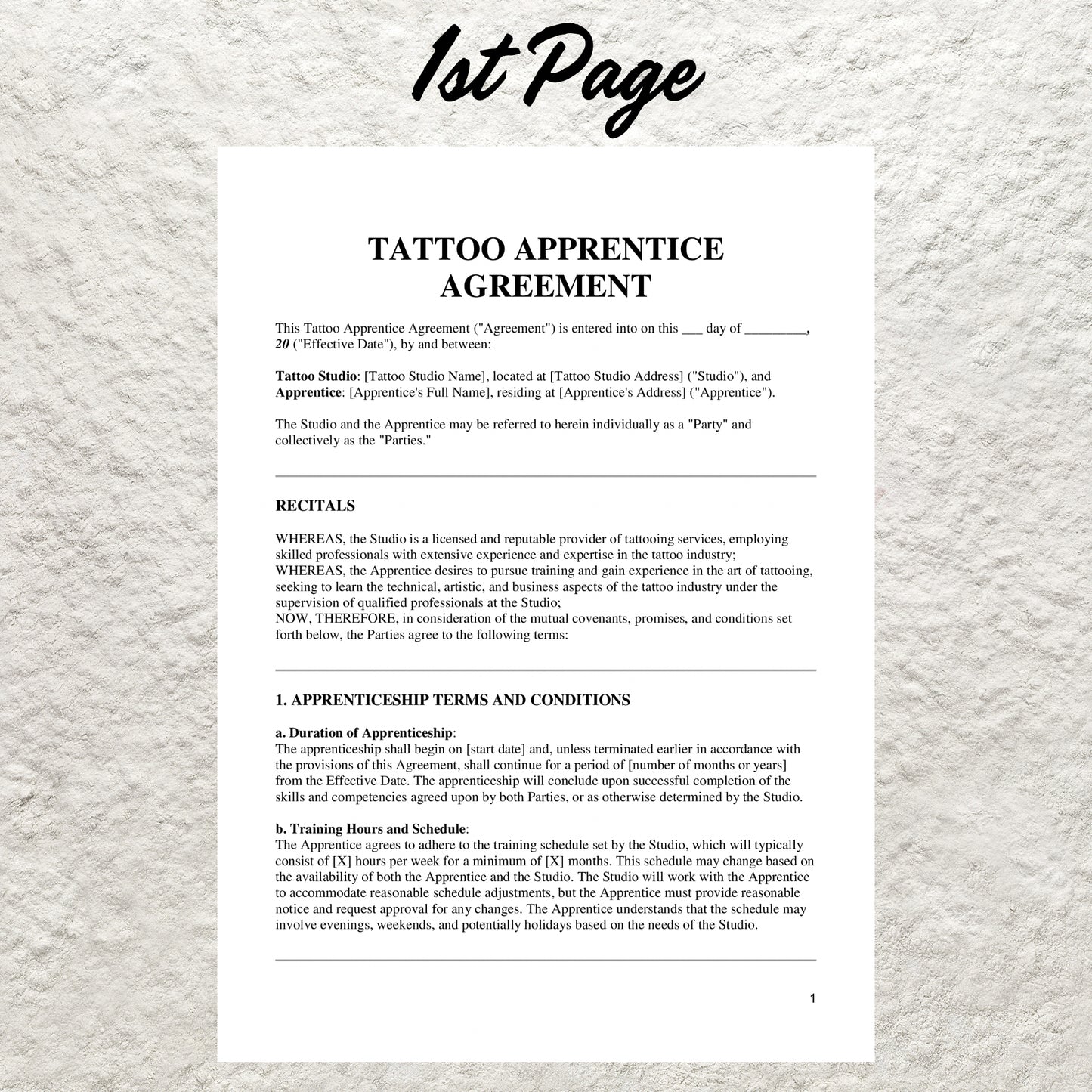 Tattoo Apprentice Contract Template Editable Tattoo Artist Apprenticeship Agreement Form Printable Tattoo Business Studio Apprentice Forms