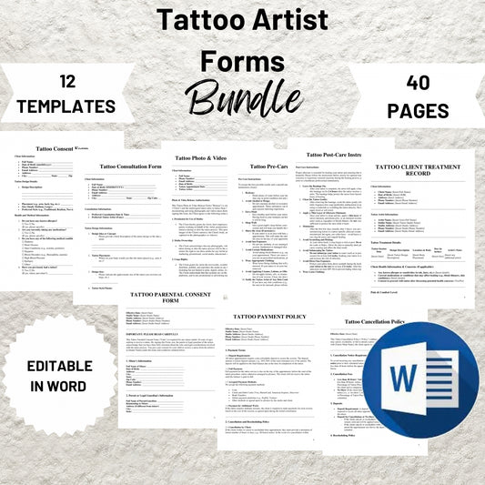 Tattoo Artist Forms Bundle Editable Tattoo Consent Form Printable Tattoo Intake Form Tattoo Artist Business Forms Tattoo Consent Document