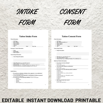 Tattoo Artist Forms Bundle Editable Tattoo Consent Form Printable Tattoo Intake Form Tattoo Artist Business Forms Tattoo Consent Document