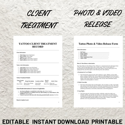 Tattoo Artist Forms Bundle Editable Tattoo Consent Form Printable Tattoo Intake Form Tattoo Artist Business Forms Tattoo Consent Document