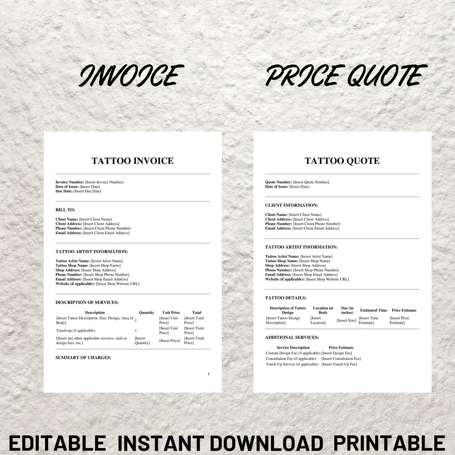 Tattoo Artist Forms Bundle Editable Tattoo Consent Form Printable Tattoo Intake Form Tattoo Artist Business Forms Tattoo Consent Document