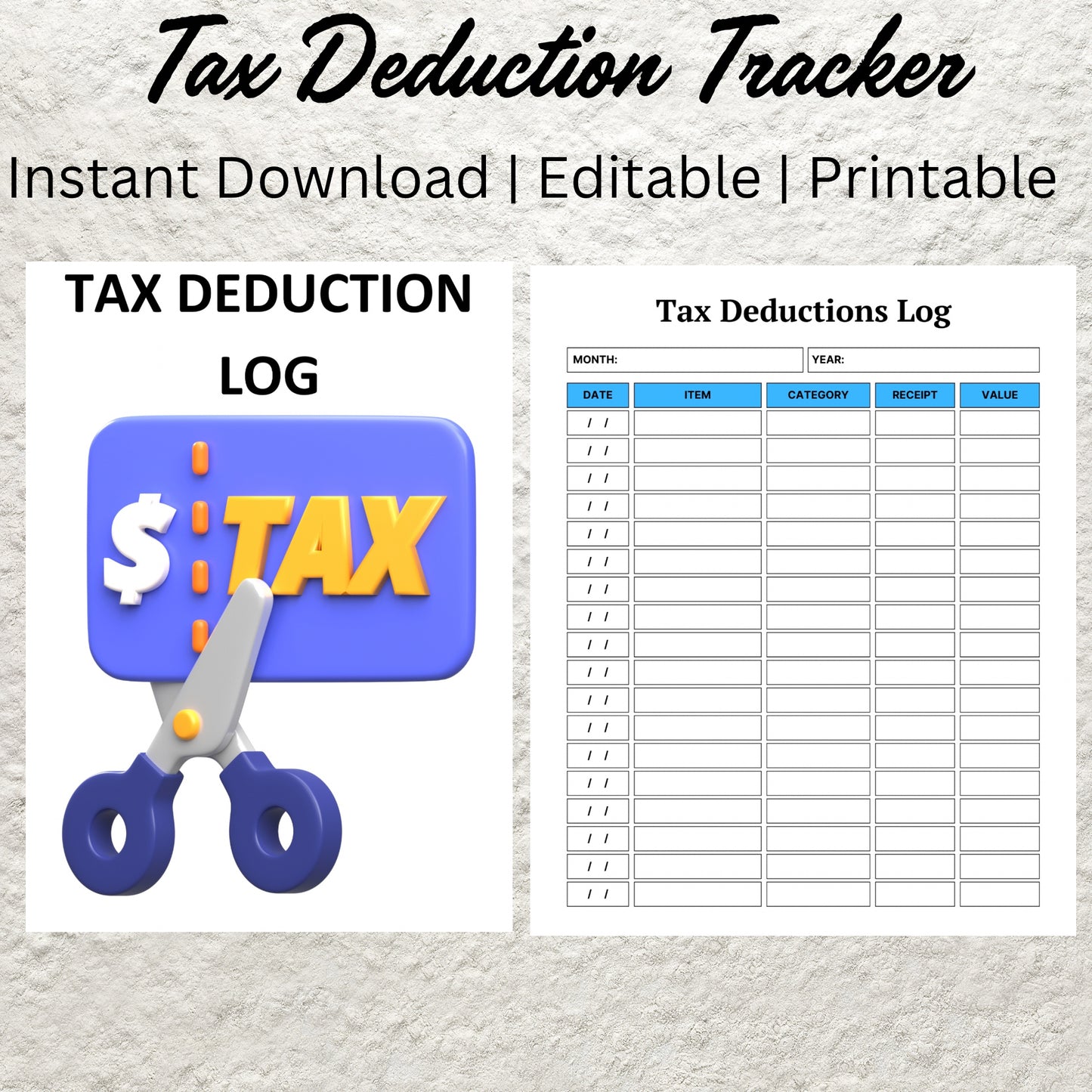 Tax Deduction Tracker Template Printable Business Tax Log Editable Online Sales Small Business Tax Log Purchase Records Budget Template