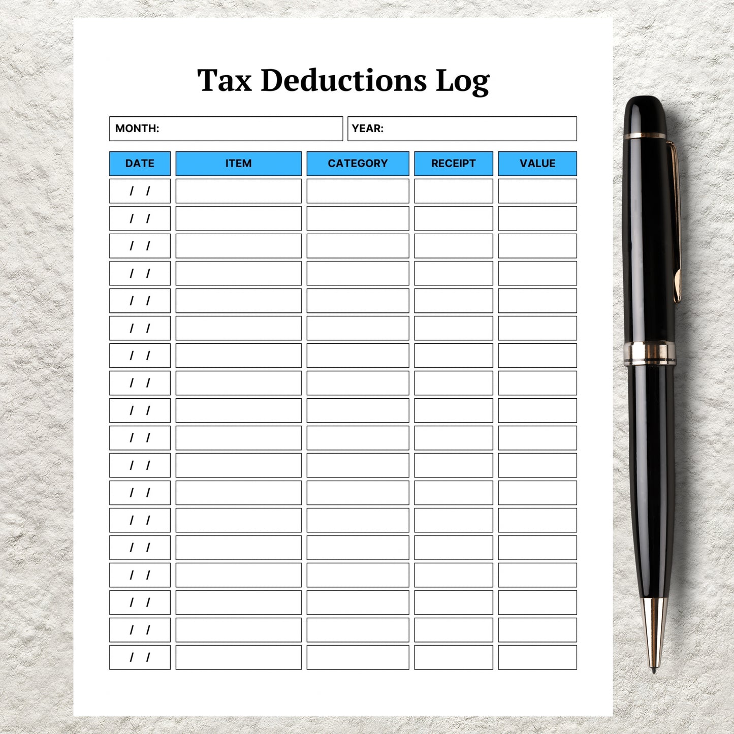 Tax Deduction Tracker Template Printable Business Tax Log Editable Online Sales Small Business Tax Log Purchase Records Budget Template