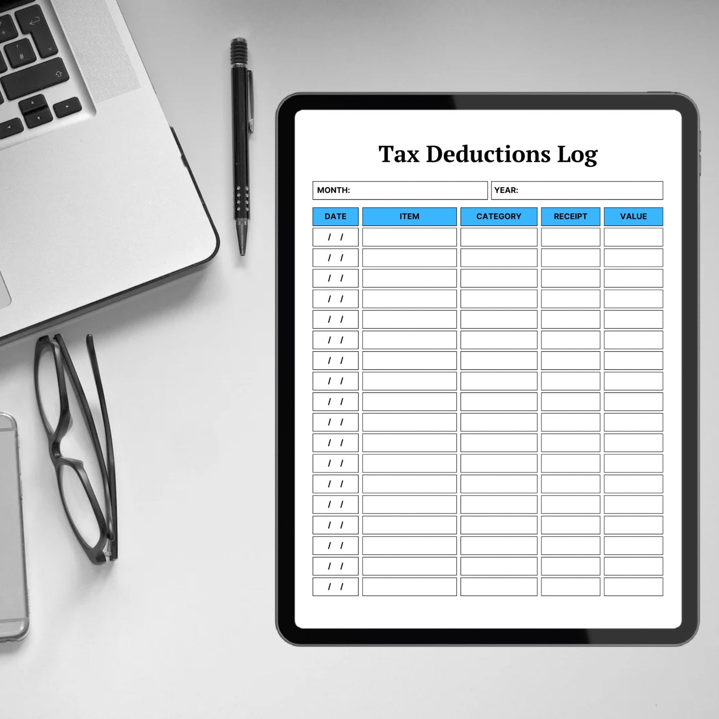 Tax Deduction Tracker Template Printable Business Tax Log Editable Online Sales Small Business Tax Log Purchase Records Budget Template