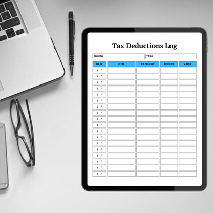 Tax Deduction Tracker Template Printable Business Tax Log Editable Online Sales Small Business Tax Log Purchase Records Budget Template