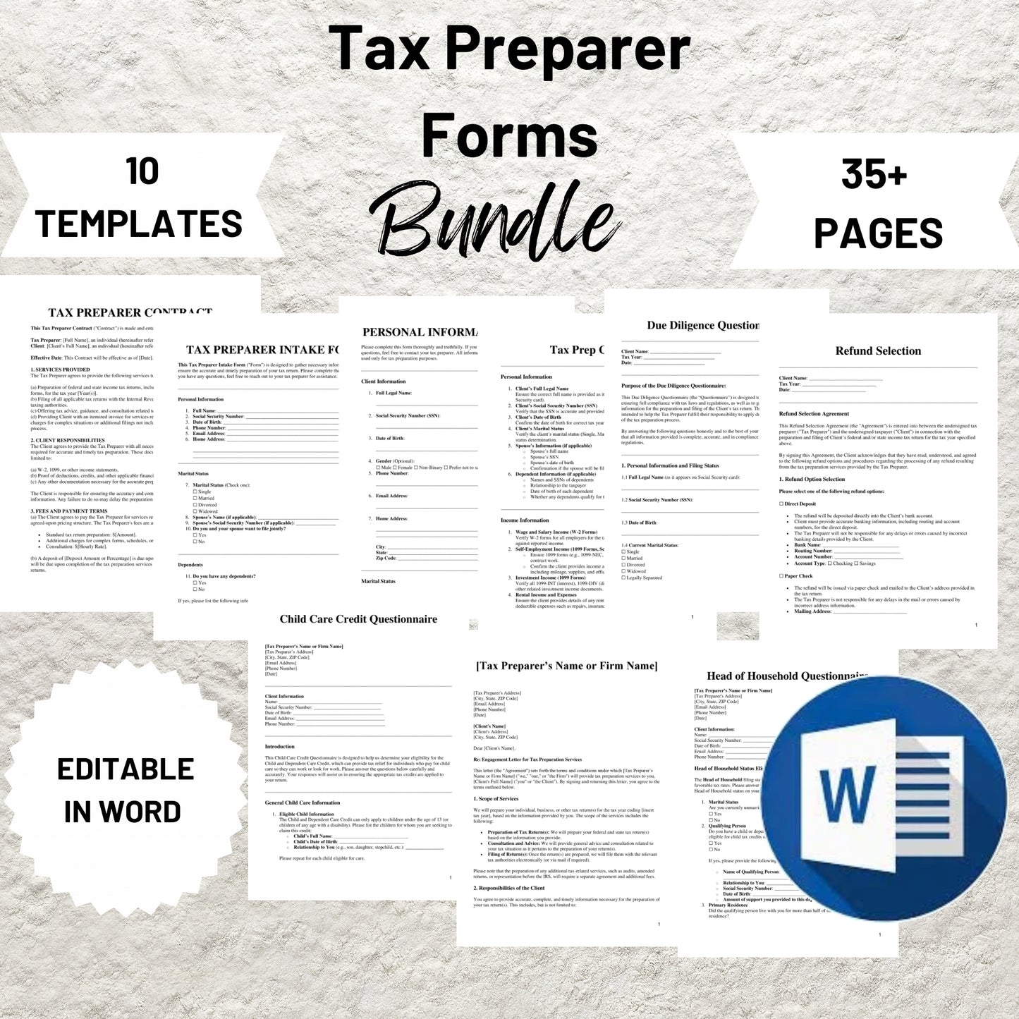 Tax Preparer Forms Bundle Editable Tax Preparer Intake Form Printable Tax Preparer Checklist Tax Office Forms Tax Preparers Forms Template