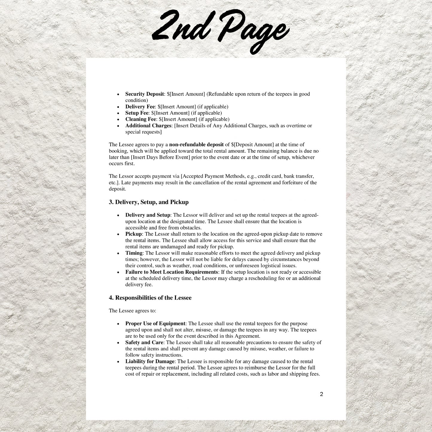 Teepee Rental Agreement Template Editable Teepee Rental Contract Printable Teepee Rental Terms Sleepover Party Rental Agreement Teepee Form