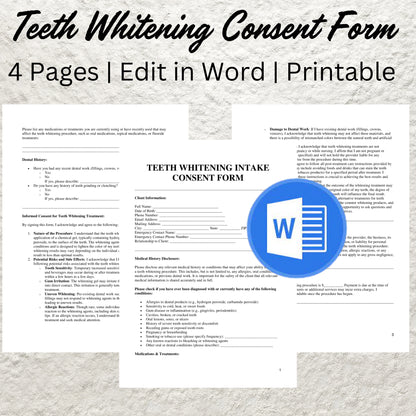 Teeth Whitening Consent Form Template Editable Teeth Whitening Client Intake Form Printable Teeth Whitening Waiver Esthetician Consent Form