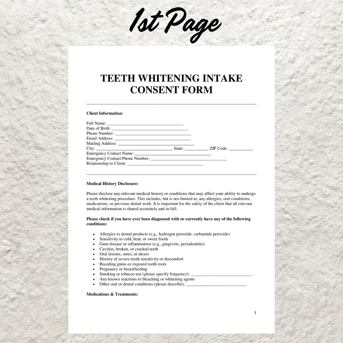 Teeth Whitening Consent Form Template Editable Teeth Whitening Client Intake Form Printable Teeth Whitening Waiver Esthetician Consent Form