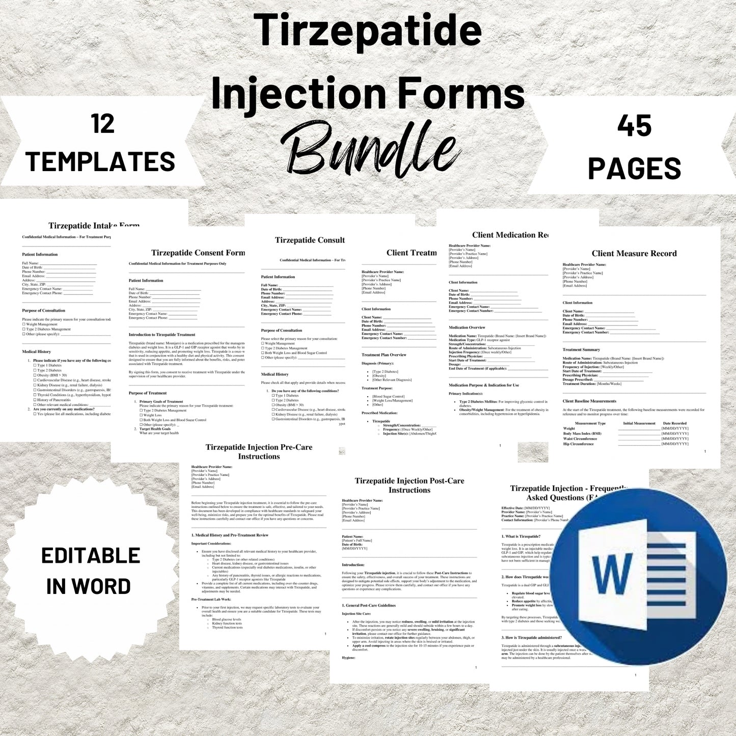 Tirzepatide Weight Loss Injection Consent Form Bundle Printable Tirzepatide Client Intake Form Weight Loss Consultation Tirzepatide Forms