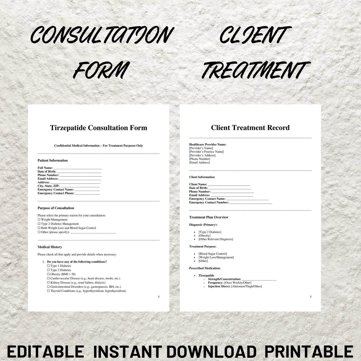 Tirzepatide Weight Loss Injection Consent Form Bundle Printable Tirzepatide Client Intake Form Weight Loss Consultation Tirzepatide Forms