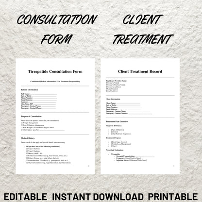 Tirzepatide Weight Loss Injection Consent Form Bundle Printable Tirzepatide Client Intake Form Weight Loss Consultation Tirzepatide Forms