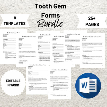 Tooth Gem Forms Bundle Editable Tooth Gem Consent Form Printable Tooth Gem Client Intake Form Tooth Gem Waiver Tooth Gem Aftercare Forms