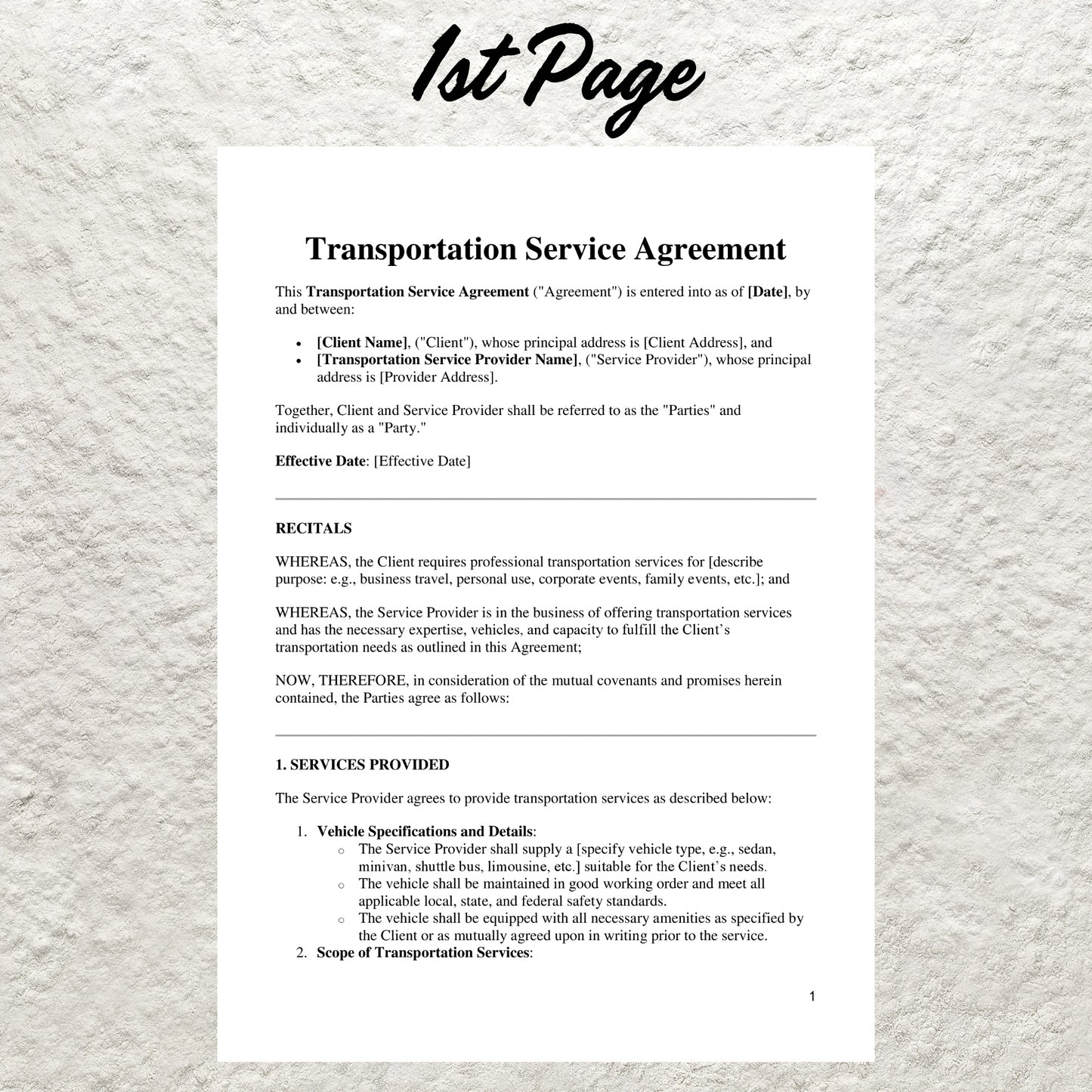 Transportation Service Agreement Template Editable Event Transportation Contract Printable Shuttle Service Contract Transporter Contract