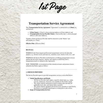 Transportation Service Agreement Template Editable Event Transportation Contract Printable Shuttle Service Contract Transporter Contract