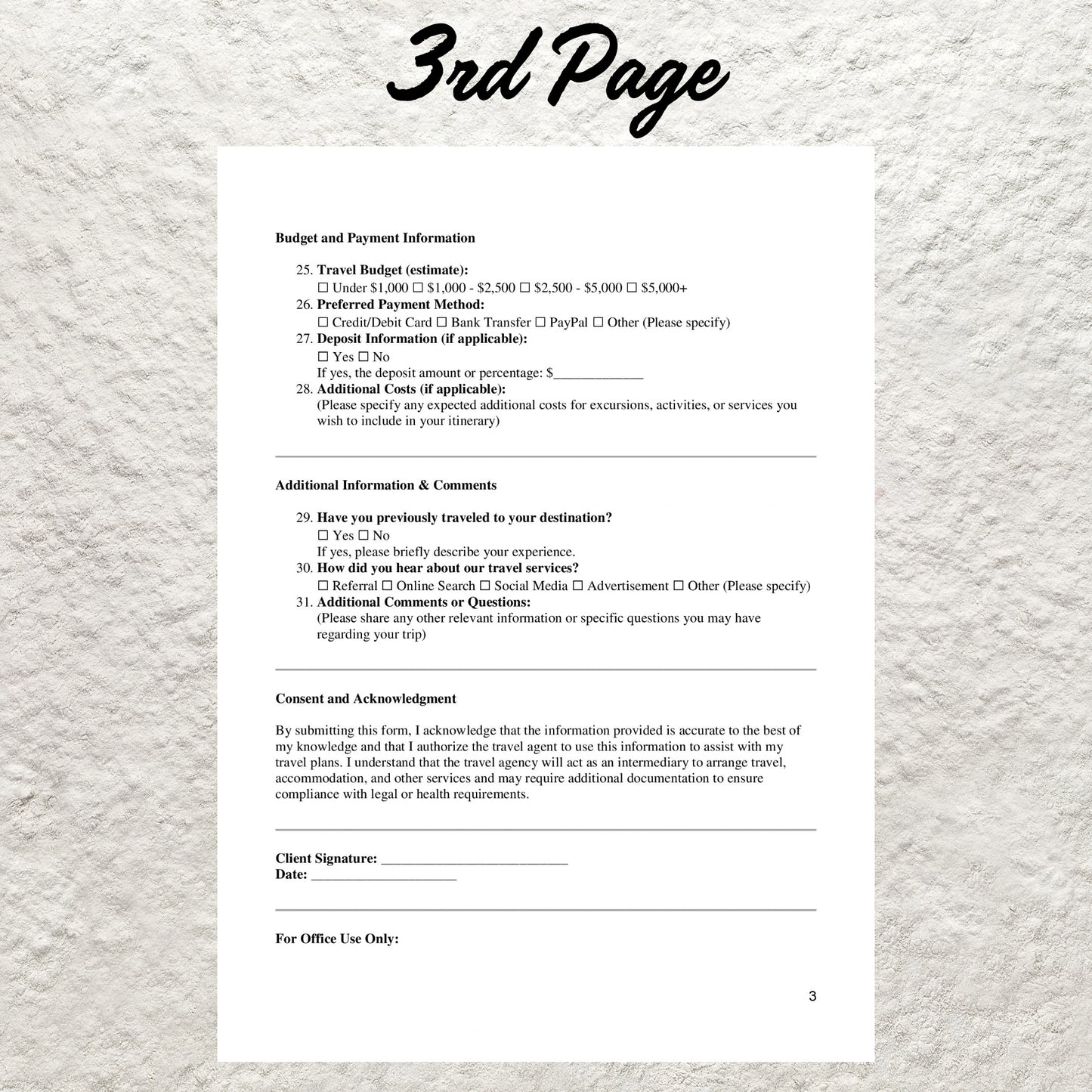 Travel Agent Client Intake Form Template Editable Client Travel Inquiry Form Printable Travel Agency Forms Travel Advisor Business Forms