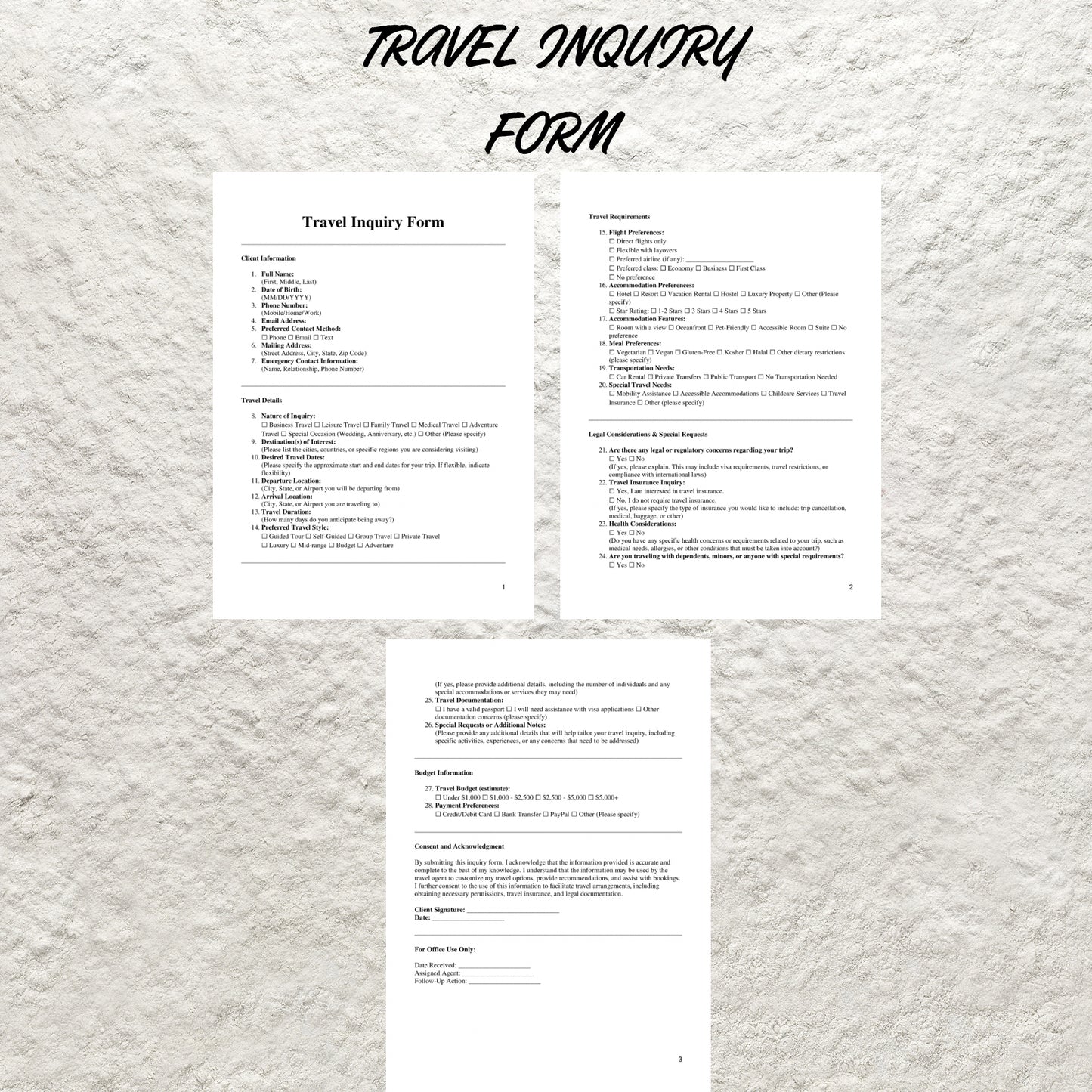 Travel Agent Forms Bundle Editable Travel Business Form Travel Invoice Quote Form Travel Inquiry Travel Agent Proposal Template Booking Info