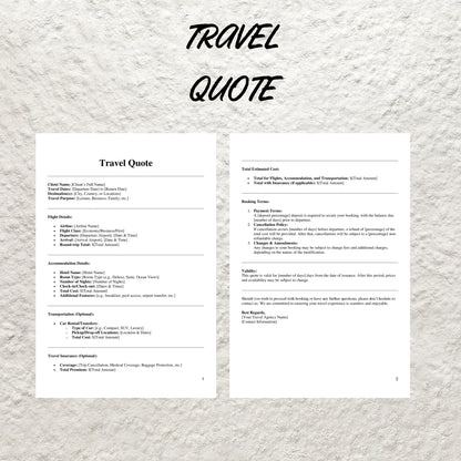 Travel Agent Forms Bundle Editable Travel Business Form Travel Invoice Quote Form Travel Inquiry Travel Agent Proposal Template Booking Info