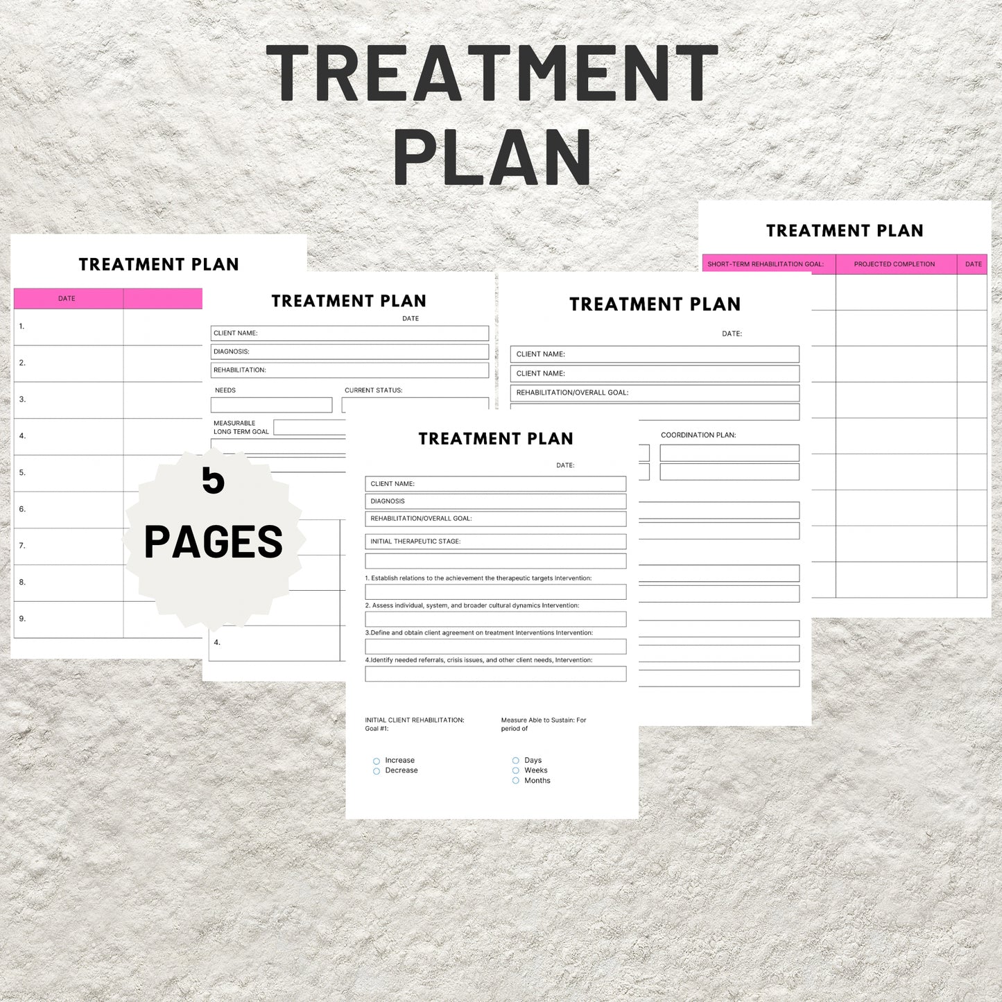 Treatment Plan Template Printable Therapy Treatment Plan Goals and Objectives Form Counseling Therapist Template Therapy Notes Therapy Tools