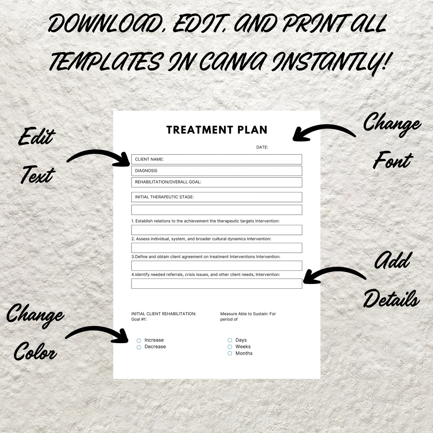 Treatment Plan Template Printable Therapy Treatment Plan Goals and Objectives Form Counseling Therapist Template Therapy Notes Therapy Tools