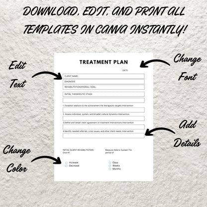 Treatment Plan Template Printable Therapy Treatment Plan Goals and Objectives Form Counseling Therapist Template Therapy Notes Therapy Tools