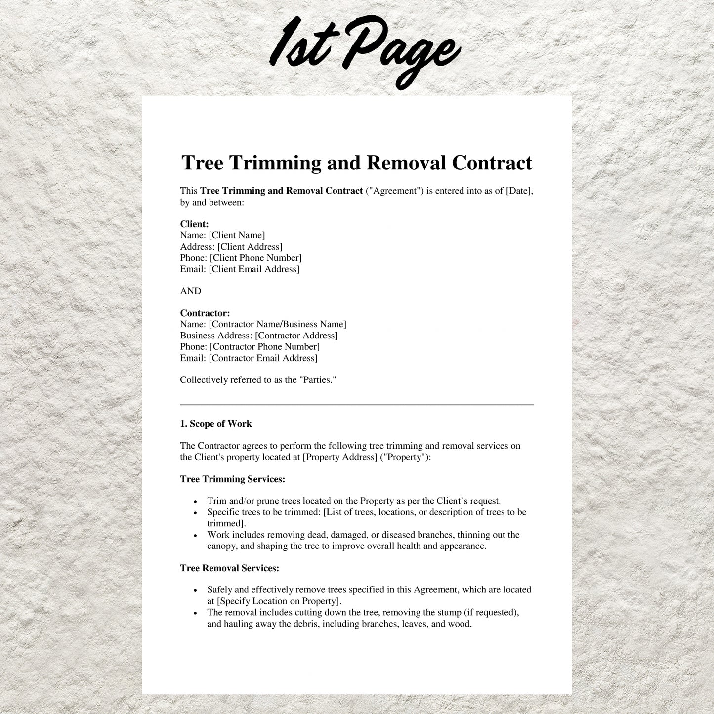 Tree Trimming Contract Template Editable Tree Removal Service Agreement Printable Tree Service Contract Tree Service Arborist Contract Form