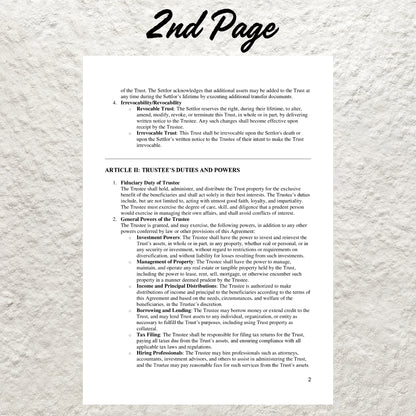 Trust Agreement Template Editable Detailed Trust Contract Printable Trust Document Living Trust Covenant Trust Agreement Form Trust Contract