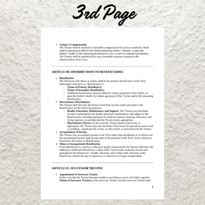 Trust Agreement Template Editable Detailed Trust Contract Printable Trust Document Living Trust Covenant Trust Agreement Form Trust Contract