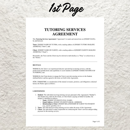 Tutoring Service Agreement Template Editable Tutoring Contract Form Printable Private Tutor Contract Agreement Tutoring Terms and Conditions