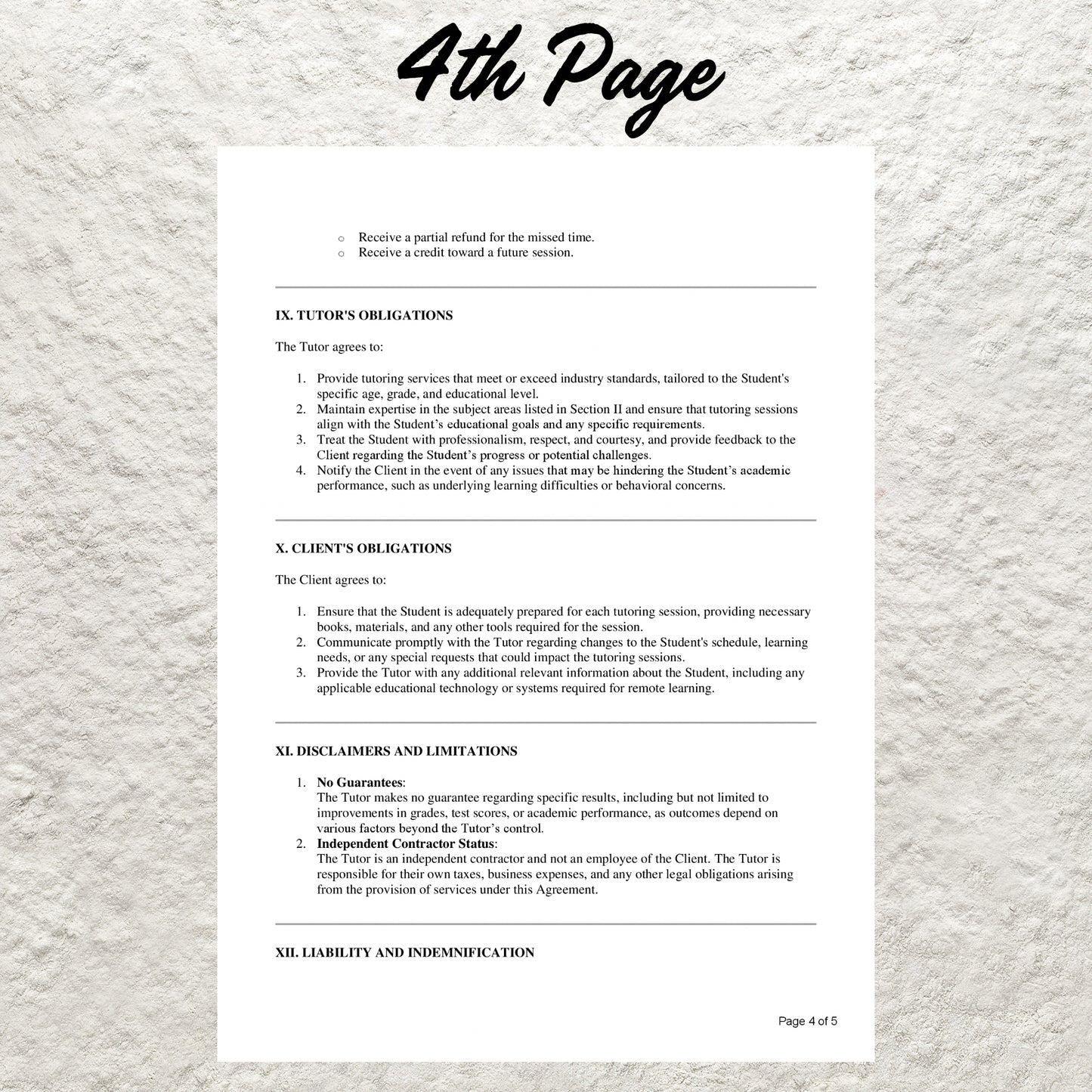 Tutoring Service Agreement Template Editable Tutoring Contract Form Printable Private Tutor Contract Agreement Tutoring Terms and Conditions