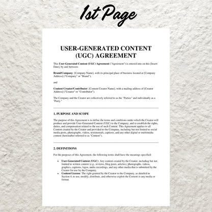 UGC Contract Temple Editable UGC Service Agreement Form Printable User Generated Content Creator Contract Influencer UGC Terms Agreement