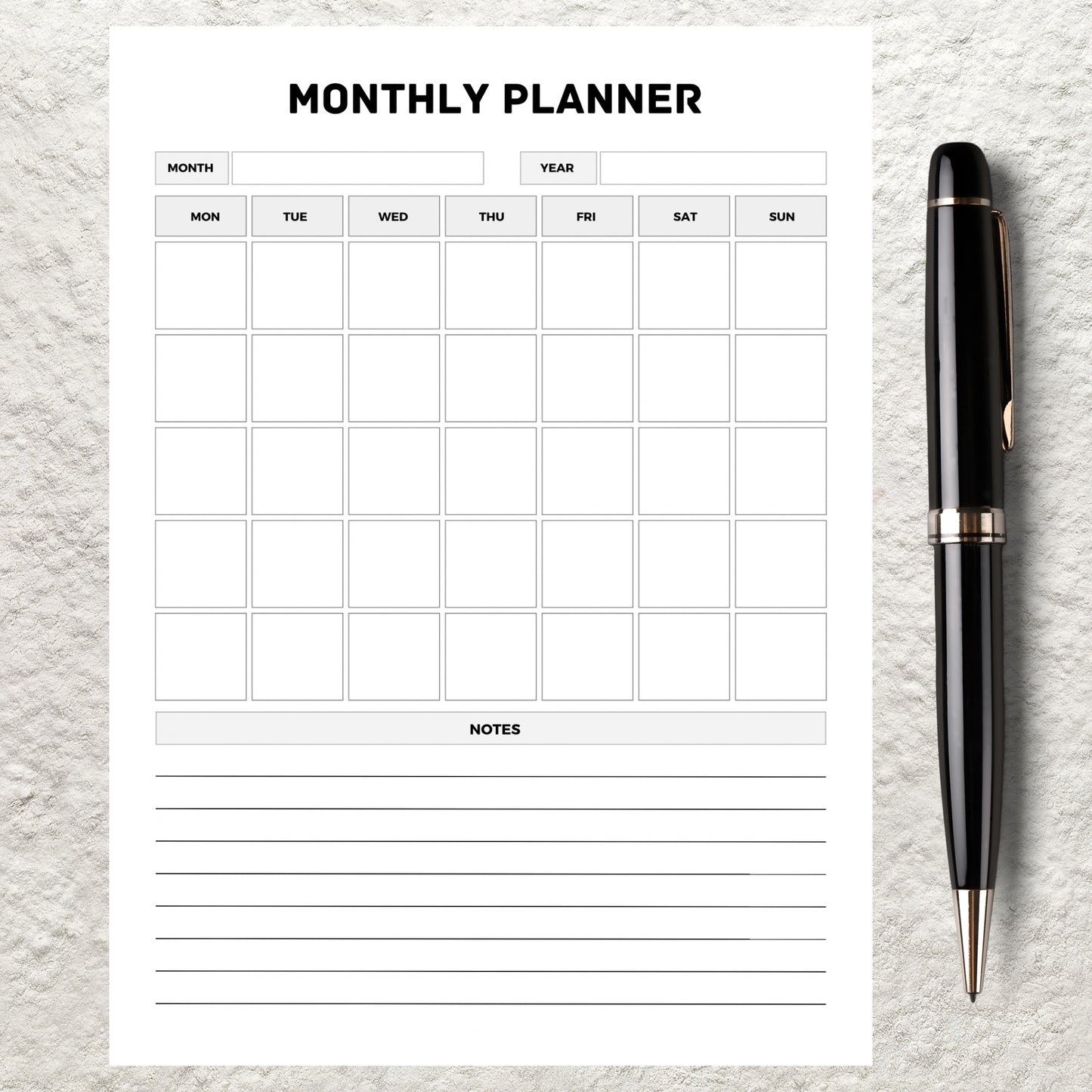 Undated Monthly Planner Printable Monthly Notes Monthly Schedule Organizer Month at a Glance Monthly Overview Monthly Calendar Inserts