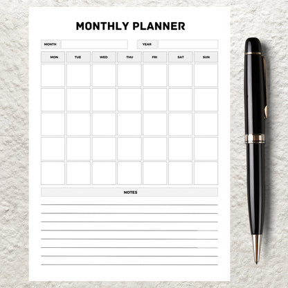 Undated Monthly Planner Printable Monthly Notes Monthly Schedule Organizer Month at a Glance Monthly Overview Monthly Calendar Inserts