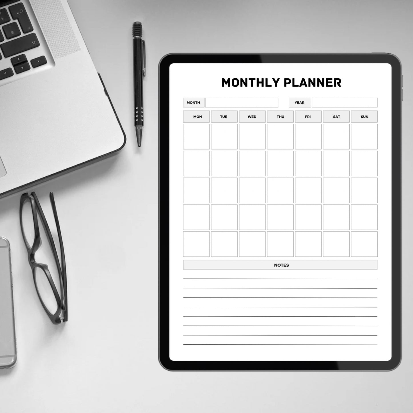 Undated Monthly Planner Printable Monthly Notes Monthly Schedule Organizer Month at a Glance Monthly Overview Monthly Calendar Inserts