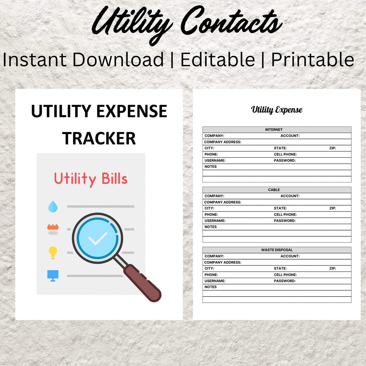 Utility Bill Tracker Template Printable Utility Contacts Utility Service Providers Information Tracker Contact List House Organizer