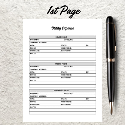 Utility Bill Tracker Template Printable Utility Contacts Utility Service Providers Information Tracker Contact List House Organizer