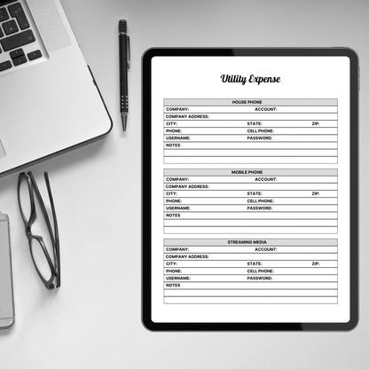 Utility Bill Tracker Template Printable Utility Contacts Utility Service Providers Information Tracker Contact List House Organizer