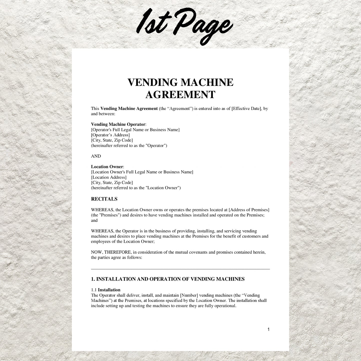 Vending Machine Contract Template Editable Vending Machine Service Agreement Printable Vending Machine Rental Form Vending Machine Lease