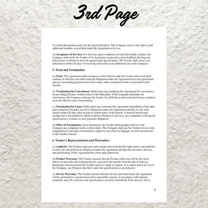 Vendor Agreement Template Editable Vendor Agreement Printable Small Business Contract Business Services Agreement Exclusive Supply Contract